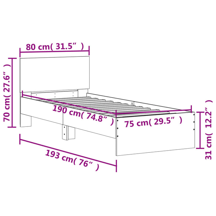 Cadru de pat cu tăblie stejar fumuriu 75x190 cm lemn prelucrat WALTI