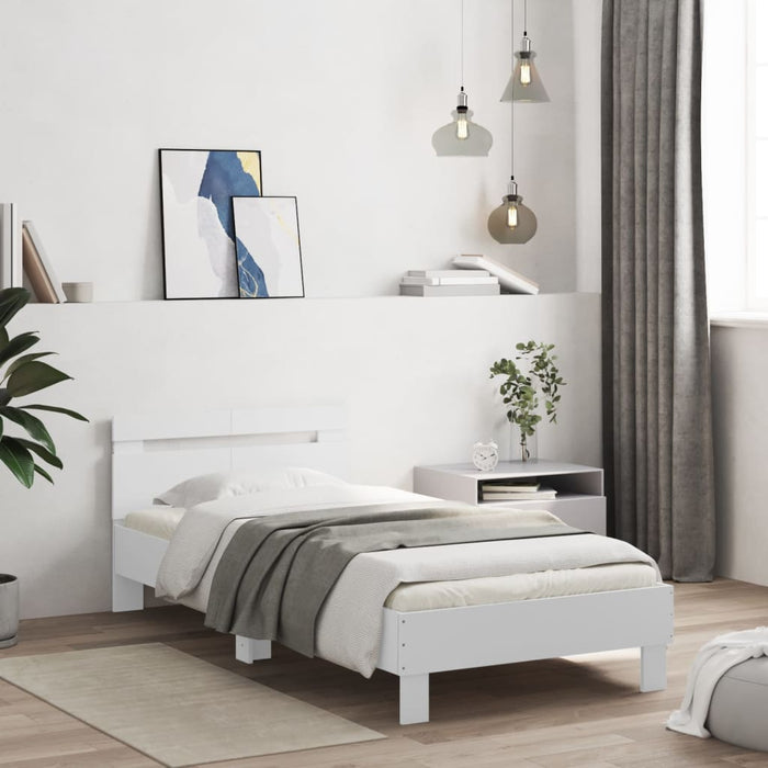 Cadru de pat cu tăblie și lumini LED, alb, 100x200 cm WALTI