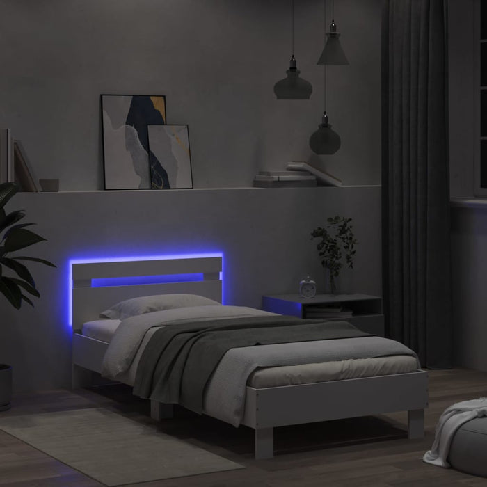 Cadru de pat cu tăblie și lumini LED, alb, 100x200 cm WALTI