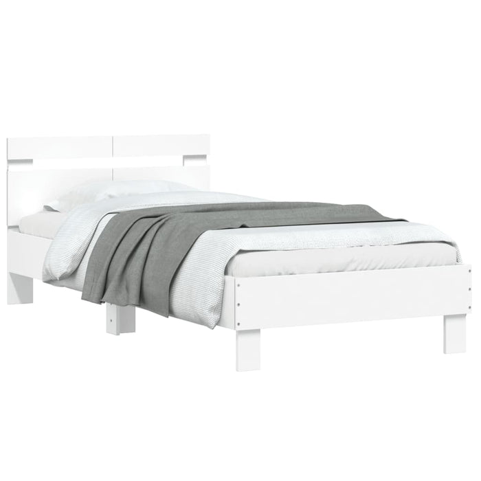 Cadru de pat cu tăblie și lumini LED, alb, 100x200 cm WALTI
