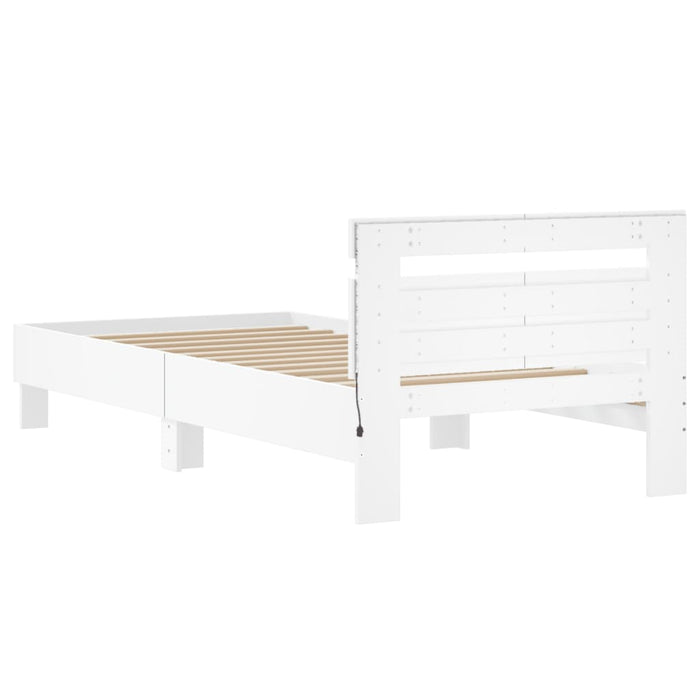 Cadru de pat cu tăblie și lumini LED, alb, 100x200 cm WALTI