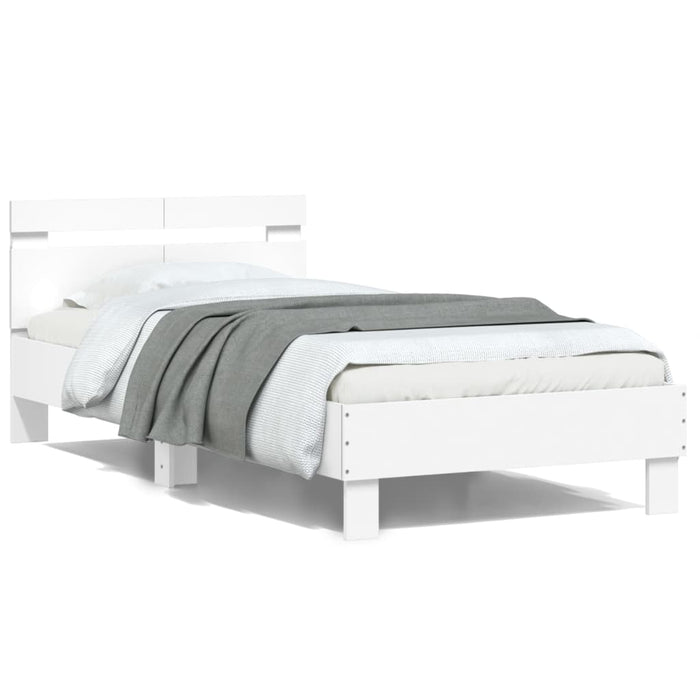 Cadru de pat cu tăblie și lumini LED, alb, 100x200 cm WALTI