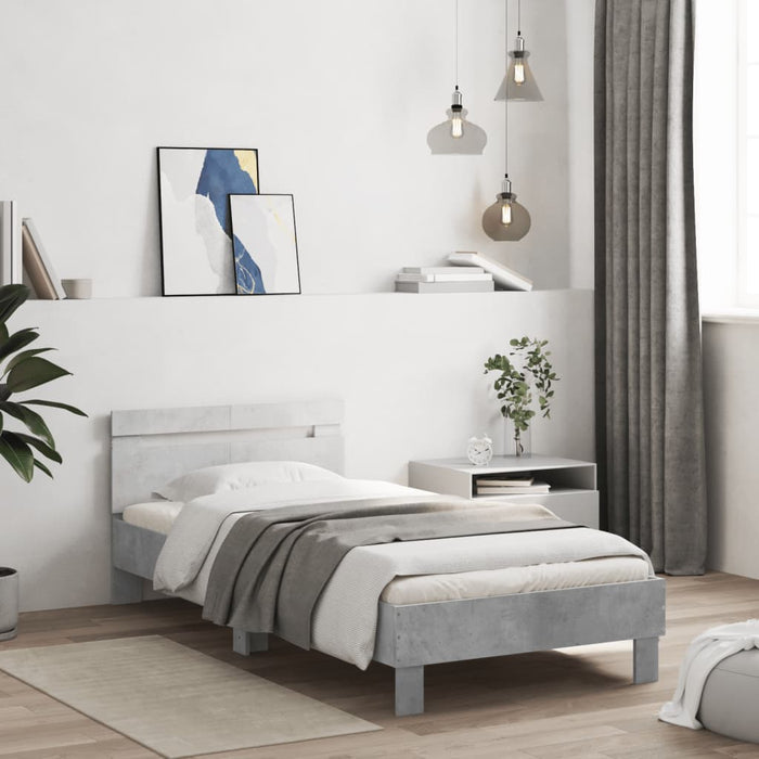 Cadru de pat cu tăblie și lumini LED, gri beton, 100x200 cm WALTI