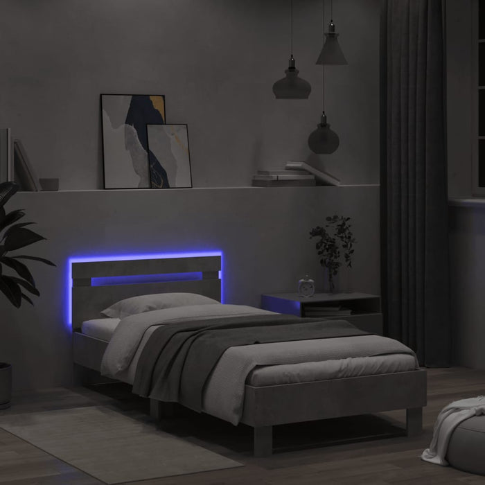 Cadru de pat cu tăblie și lumini LED, gri beton, 100x200 cm WALTI