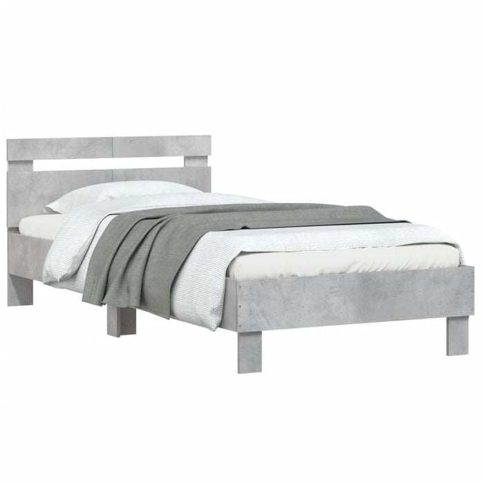 Cadru de pat cu tăblie și lumini LED, gri beton, 100x200 cm WALTI
