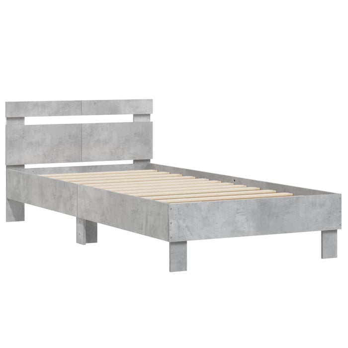 Cadru de pat cu tăblie și lumini LED, gri beton, 100x200 cm WALTI