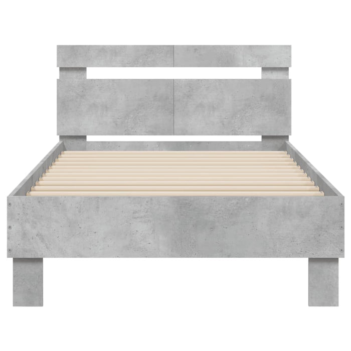 Cadru de pat cu tăblie și lumini LED, gri beton, 100x200 cm WALTI