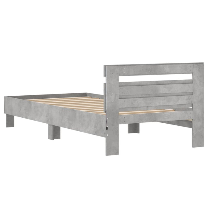 Cadru de pat cu tăblie și lumini LED, gri beton, 100x200 cm WALTI
