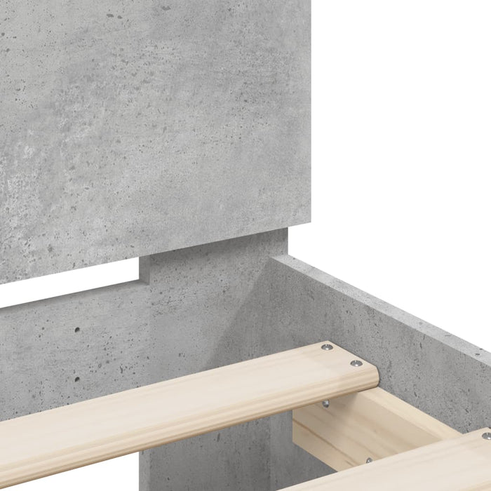 Cadru de pat cu tăblie și lumini LED, gri beton, 100x200 cm WALTI