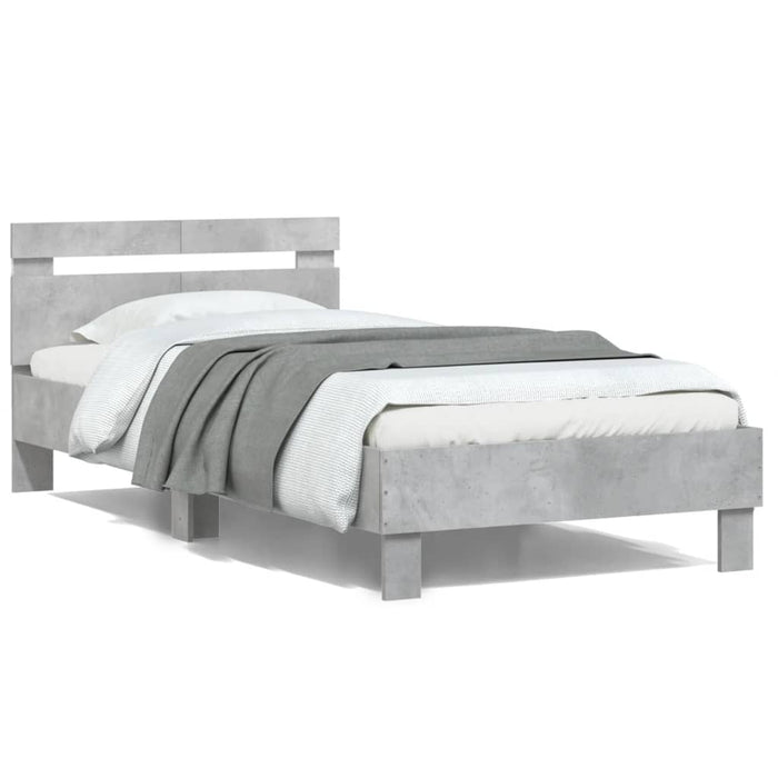 Cadru de pat cu tăblie și lumini LED, gri beton, 100x200 cm WALTI