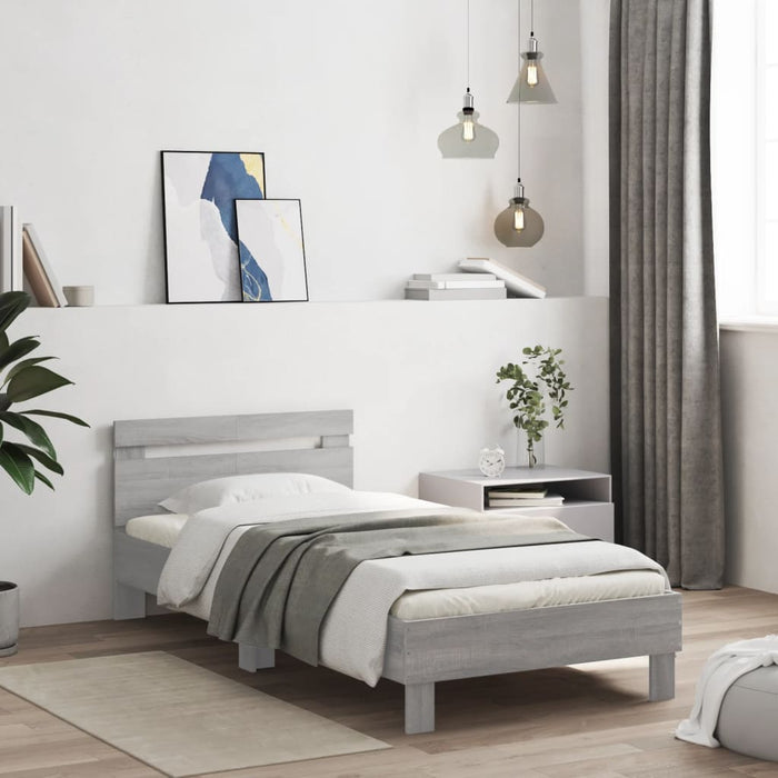 Cadru de pat cu tăblie și lumini LED, gri sonoma, 100x200 cm - WALTI WALTI