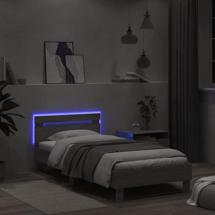 Cadru de pat cu tăblie și lumini LED, gri sonoma, 100x200 cm - WALTI WALTI
