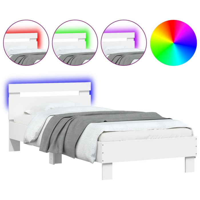 Cadru de pat cu tăblie și lumini LED, alb, 90x200 cm WALTI