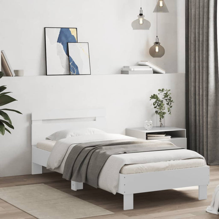 Cadru de pat cu tăblie și lumini LED, alb, 90x200 cm WALTI