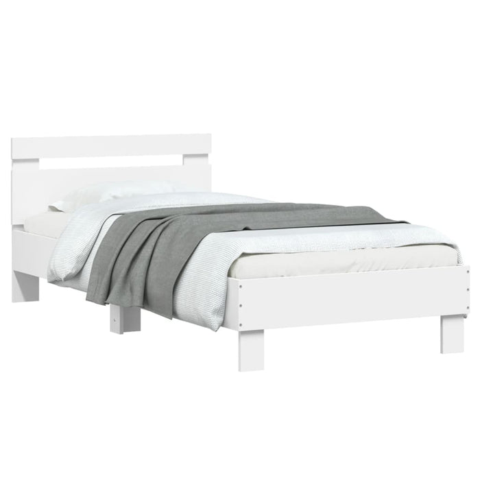 Cadru de pat cu tăblie și lumini LED, alb, 90x200 cm WALTI