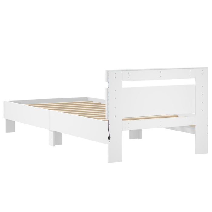 Cadru de pat cu tăblie și lumini LED, alb, 90x200 cm WALTI