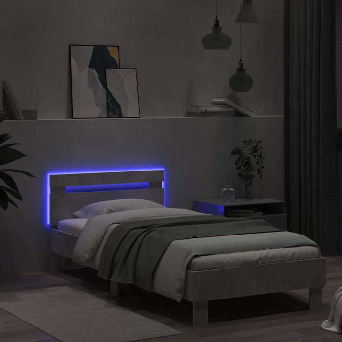 Cadru de pat cu tăblie și lumini LED, gri beton, 90x200 cm - WALTI WALTI