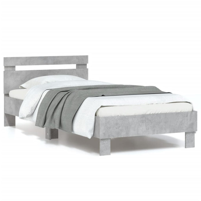 Cadru de pat cu tăblie și lumini LED, gri beton, 90x200 cm - WALTI WALTI
