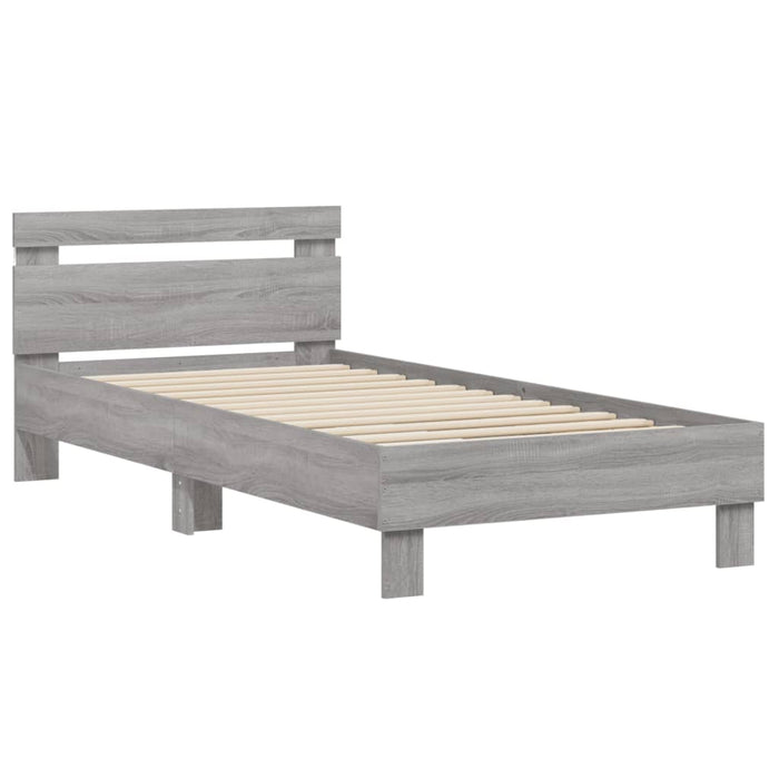 Cadru de pat cu tăblie și lumini LED, gri sonoma, 90x200 cm WALTI