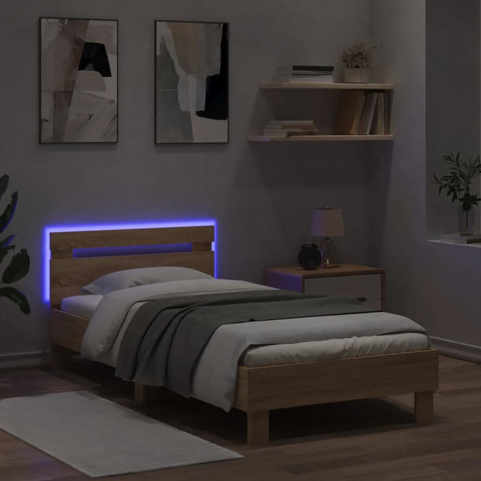 Cadru de pat cu tăblie și lumini LED, stejar sonoma, 90x190 cm - WALTI WALTI