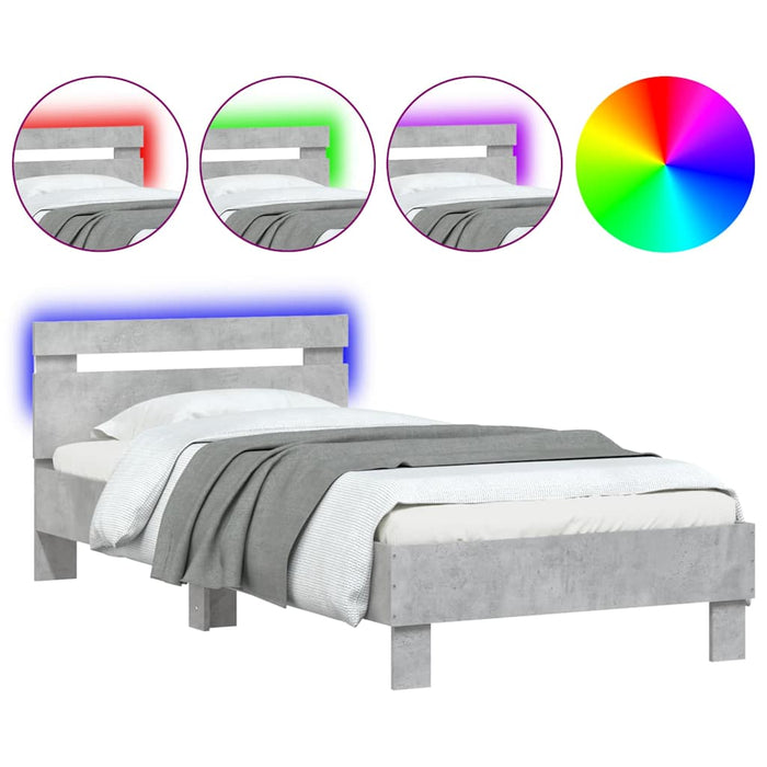 Cadru de pat cu tăblie și lumini LED, gri beton, 90x190 cm - WALTI WALTI