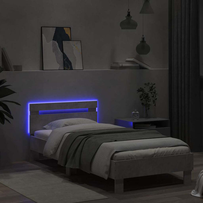 Cadru de pat cu tăblie și lumini LED, gri beton, 90x190 cm - WALTI WALTI