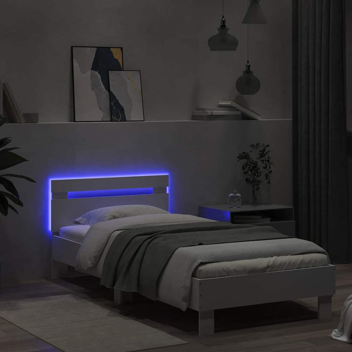 Cadru de pat cu tăblie și lumini LED, alb, 75x190 cm - WALTI WALTI