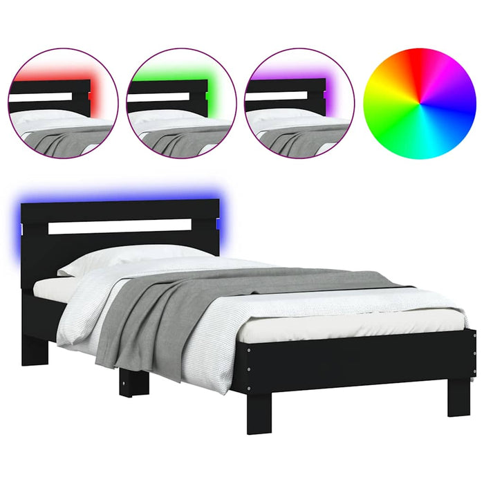 Cadru de pat cu tăblie și lumini LED, negru, 75x190 cm - WALTI WALTI
