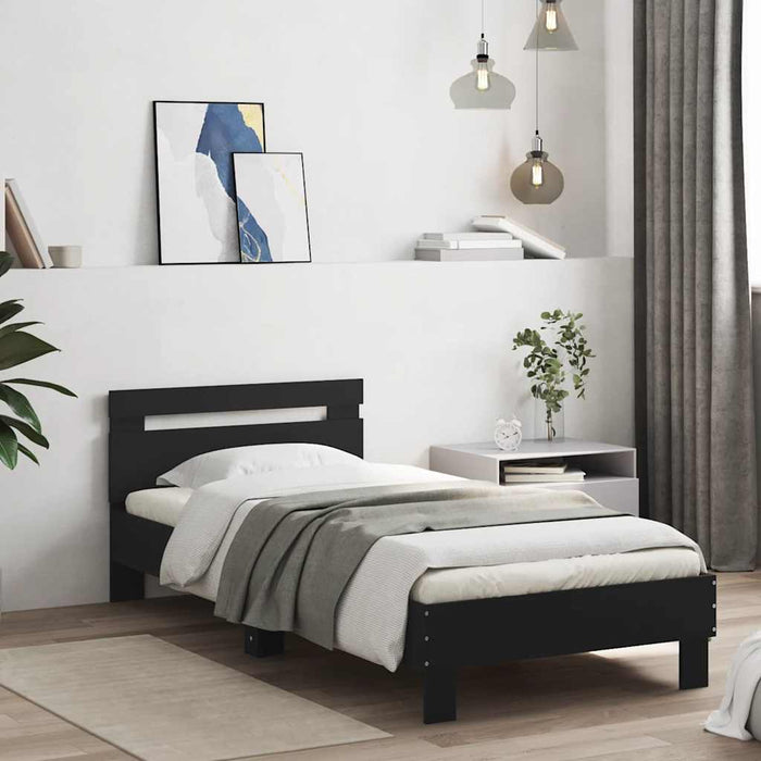 Cadru de pat cu tăblie și lumini LED, negru, 75x190 cm - WALTI WALTI