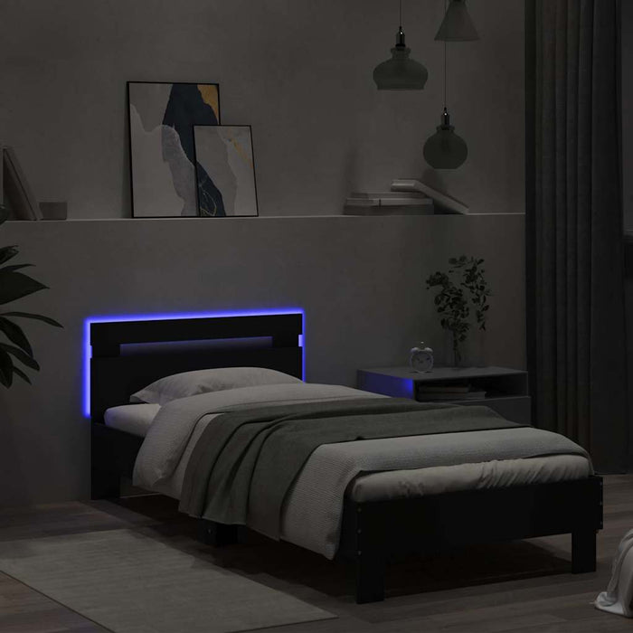 Cadru de pat cu tăblie și lumini LED, negru, 75x190 cm - WALTI WALTI
