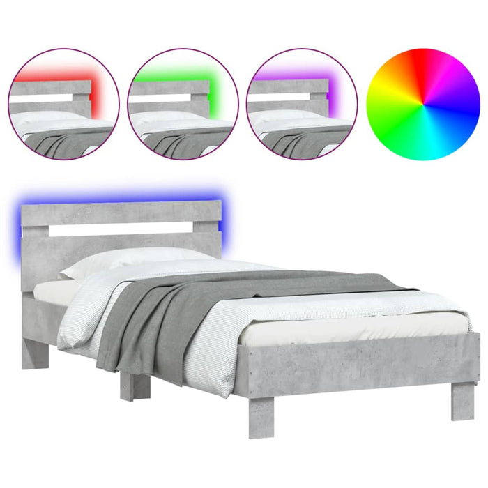Cadru de pat cu tăblie și lumini LED, gri beton, 75x190 cm WALTI