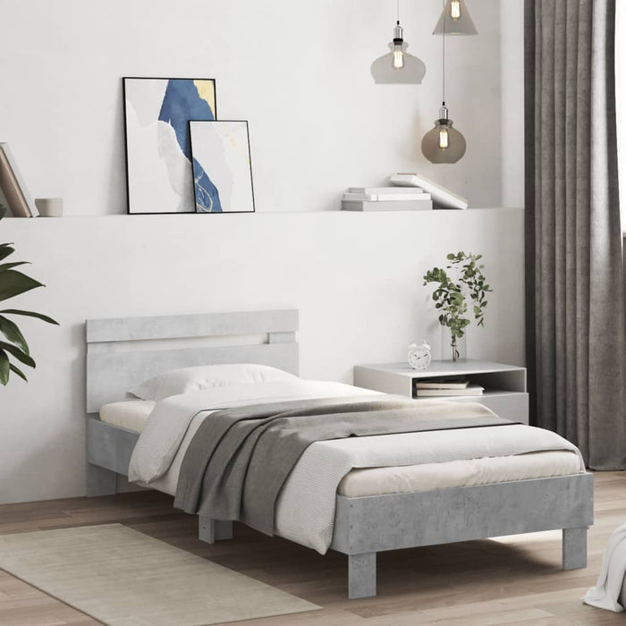 Cadru de pat cu tăblie și lumini LED, gri beton, 75x190 cm WALTI