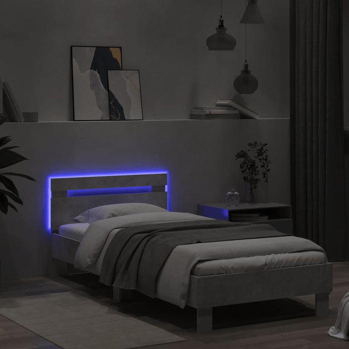 Cadru de pat cu tăblie și lumini LED, gri beton, 75x190 cm WALTI