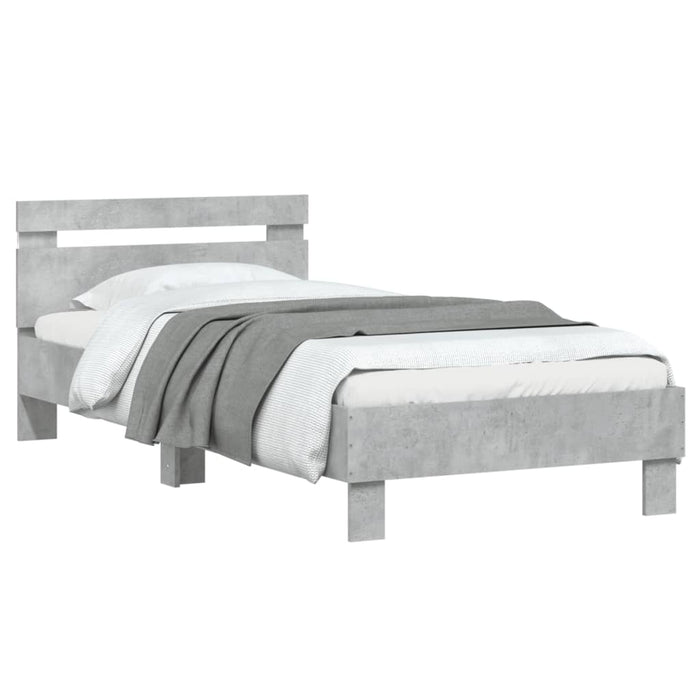 Cadru de pat cu tăblie și lumini LED, gri beton, 75x190 cm WALTI