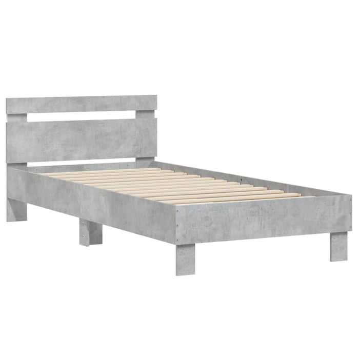 Cadru de pat cu tăblie și lumini LED, gri beton, 75x190 cm WALTI