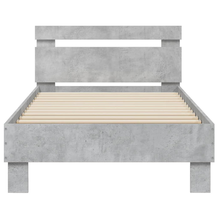 Cadru de pat cu tăblie și lumini LED, gri beton, 75x190 cm WALTI