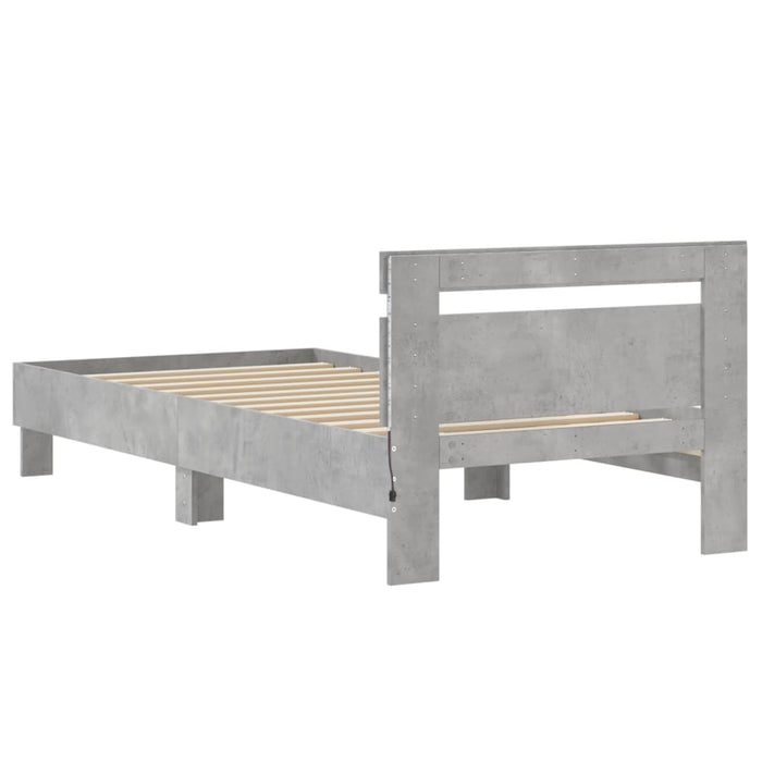 Cadru de pat cu tăblie și lumini LED, gri beton, 75x190 cm WALTI