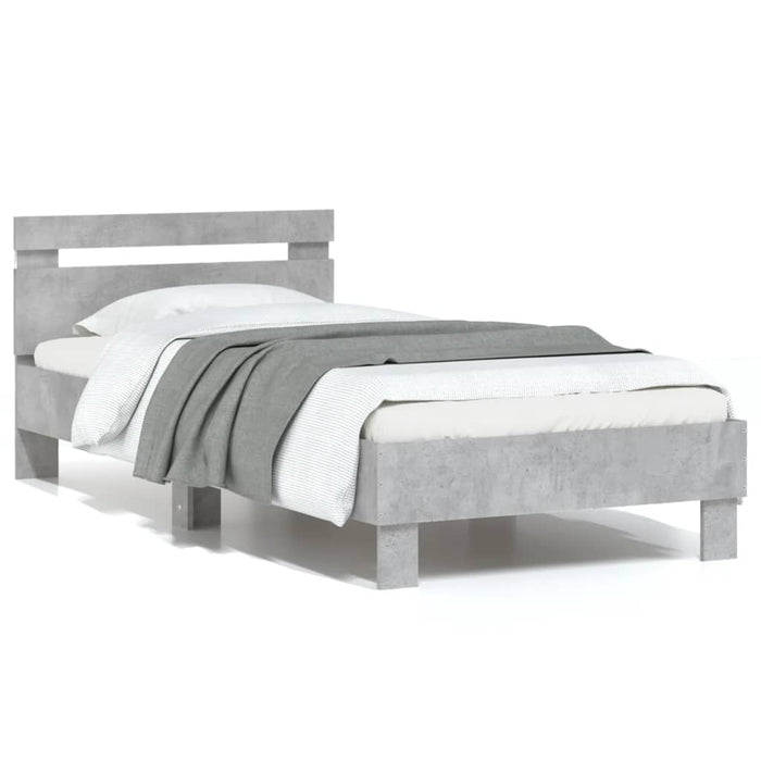 Cadru de pat cu tăblie și lumini LED, gri beton, 75x190 cm WALTI