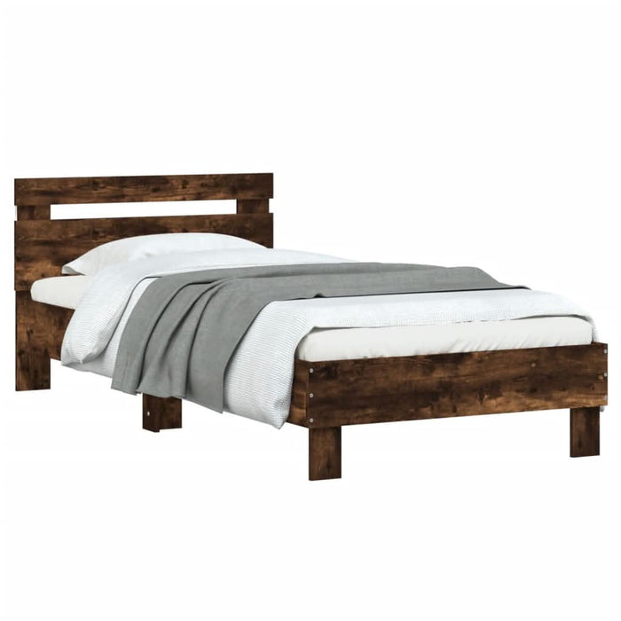 Cadru de pat cu tăblie și lumini LED, stejar fumuriu, 75x190 cm WALTI