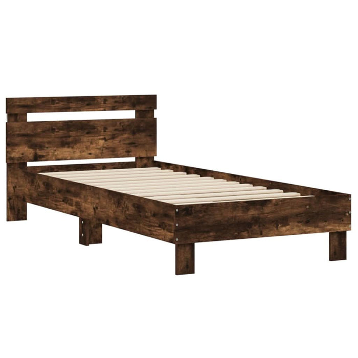 Cadru de pat cu tăblie și lumini LED, stejar fumuriu, 75x190 cm WALTI