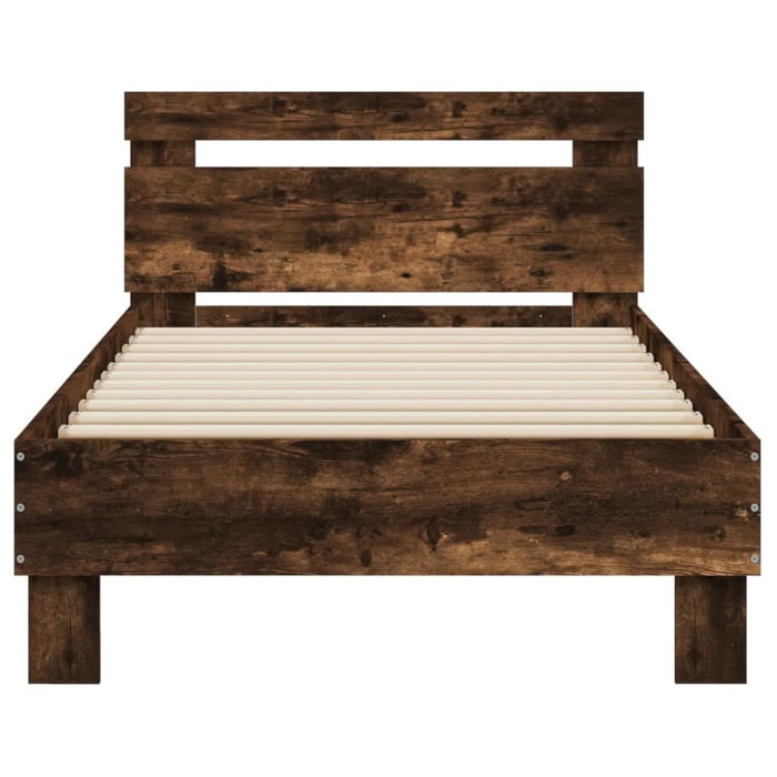 Cadru de pat cu tăblie și lumini LED, stejar fumuriu, 75x190 cm WALTI