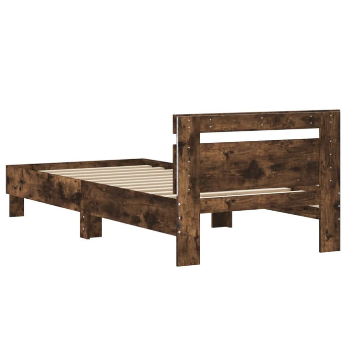 Cadru de pat cu tăblie și lumini LED, stejar fumuriu, 75x190 cm WALTI