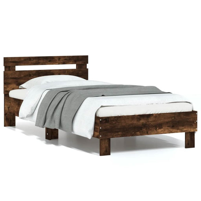 Cadru de pat cu tăblie și lumini LED, stejar fumuriu, 75x190 cm WALTI