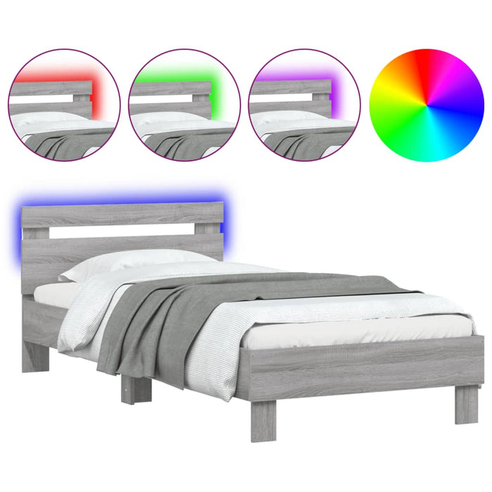 Cadru de pat cu tăblie și lumini LED, gri sonoma, 75x190 cm - WALTI WALTI