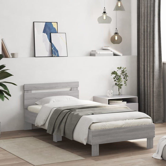 Cadru de pat cu tăblie și lumini LED, gri sonoma, 75x190 cm - WALTI WALTI