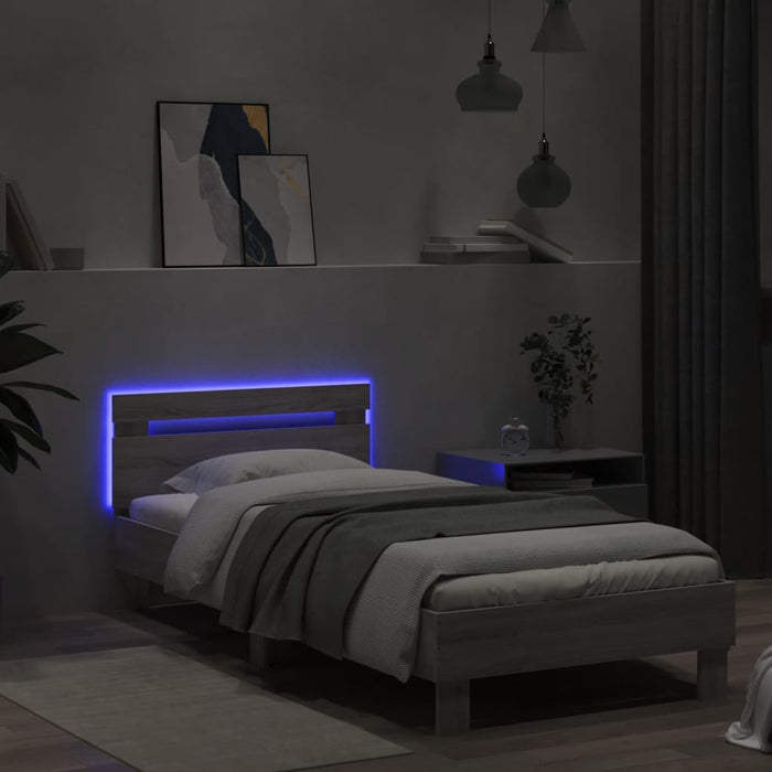 Cadru de pat cu tăblie și lumini LED, gri sonoma, 75x190 cm - WALTI WALTI