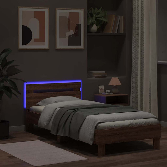 Cadru de pat cu tăblie și lumini LED, stejar maro, 75x190 cm - WALTI WALTI