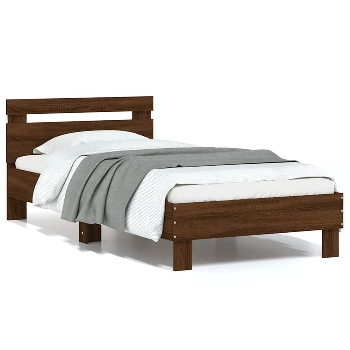 Cadru de pat cu tăblie și lumini LED, stejar maro, 75x190 cm - WALTI WALTI