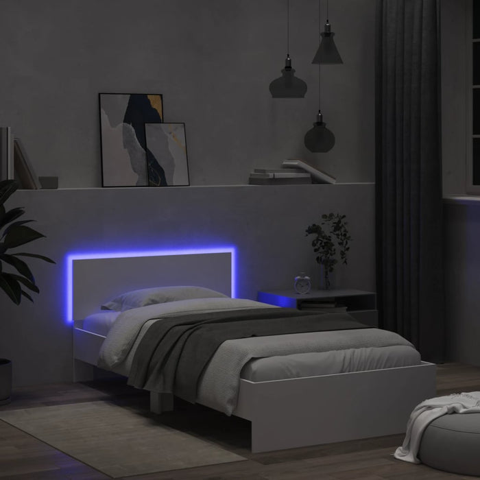Cadru de pat cu tăblie și lumini LED, alb, 100x200 cm - WALTI WALTI