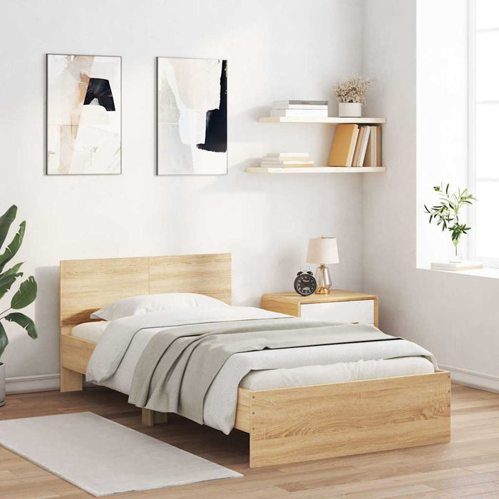Cadru de pat cu tăblie și LED, stejar sonoma, 100x200 cm - WALTI WALTI